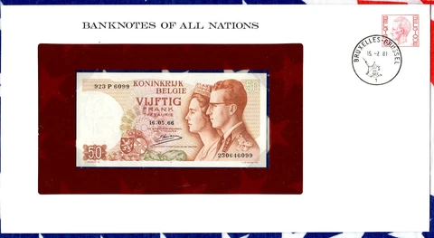 Banknotes of All Nations Belgium 1966 50 Francs P-139a.3 UNC 923P 230646099 Cover