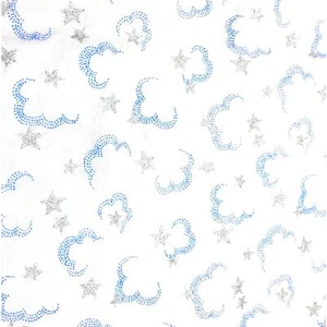 Silver Glitter Stars with blue clouds 100% Cotton Fabric to sew 2 yards Cranston - Picture 1 of 3