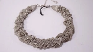Nicole Miller Women's Shimmer Silver Box Link Braided Crystal Necklace NWOT 125 - Picture 1 of 6