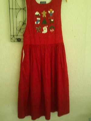 JG HOOK Vintage Christmas  Novelty Jumper Dress Womens Sz 12, Pockets & Ties - Image 1 of 4