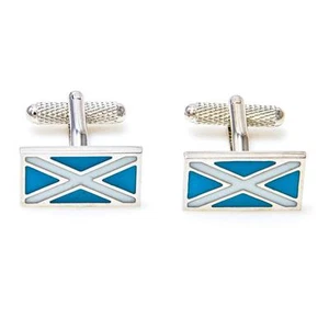 Scotland Flag Pair Cufflinks Wedding Father Dad Fancy Gift Box & Polishing Cloth - Picture 1 of 5