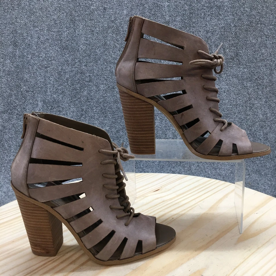 Salto BCB Generation feminino 7,5 M couro marrom gladiador com cadarço bloco peep toe - Imagem 1 de 4