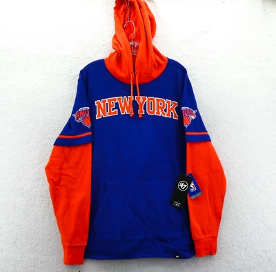 纽约尼克斯队连帽衫中号男式蓝色橙色 '47 品牌短袜运动衫新品 — 第 1/4 张图片