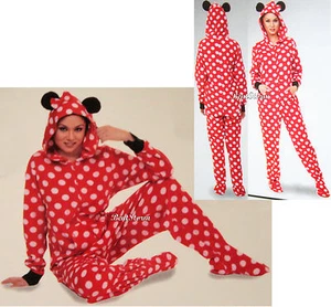 Disney Minnie Mouse ADULTO 1 PIEZA Disfraz PJS Vellón Con Capucha Pijama Orejas Nuevo con Etiquetas - Imagen 1 de 8