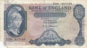 Bank of England UK Great Britain Britannia 5 pounds (1957)  O'Brien  P-371