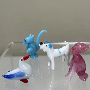Miniature Animals Hand Blown Art Glass Figurines Lot 4 Bunny Dog Squirrel Bird - Picture 1 of 13