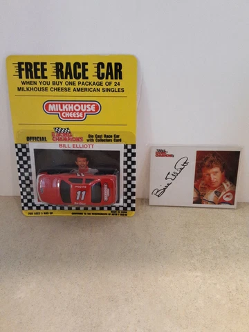 Bill Elliott Signed Collectors Card And Race car With Collectors Card Cover