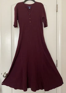 Chaps Women's Burgundy Fit & Flare Knit Short Sleeve Midi Dress Small NWT - Picture 1 of 8
