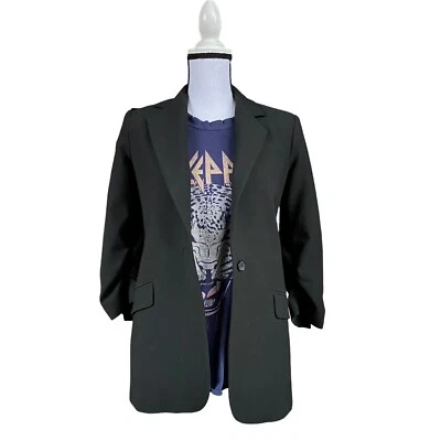 Elizabeth & James Blazer Jacket Sz XS Black Ruched Sleeve Notched Collar - Image 1 of 4