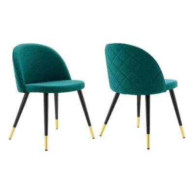 Sillas de comedor Modway Cordial de tela y metal de 18" en negro/verde azulado (juego de 2) Foto 1 de 4