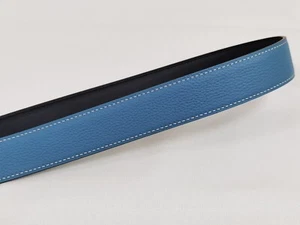 32mm Belt Reversible Leather Luxury Customized Belt Strap Togo Jean Blue/Black - Picture 1 of 6