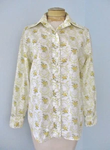 Vintage 60er gelb Blumen Baumwolle Knopf Landhaus Kern Bluse Top Dolch Kragen M/L - Bild 1 von 6