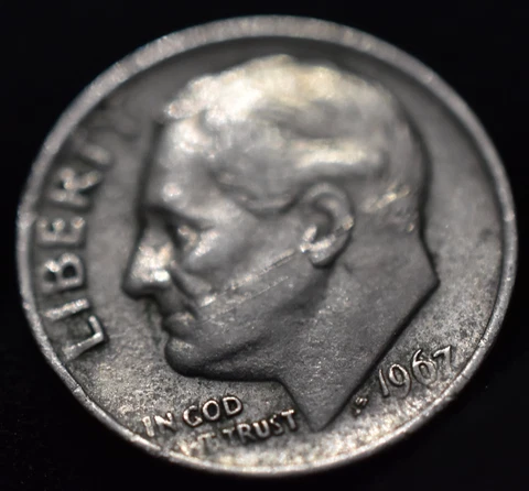 1967 Roosevelt dime worn error Cover