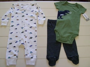 Boys Carter's 3 Pc Dinosaur Coverall T Rex Bodysuit & Footed Pants Outfits Sz 6M - Picture 1 of 4