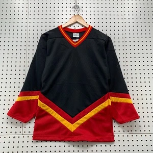 VTG 90s Athletic Sewing Inc Hockey Jersey Black Red Youth Small Made USA 16x26 - Picture 1 of 13