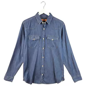 Produckt Mens Slim Fit Navy Blue Chambray Western Shirt Size Medium M - Picture 1 of 17