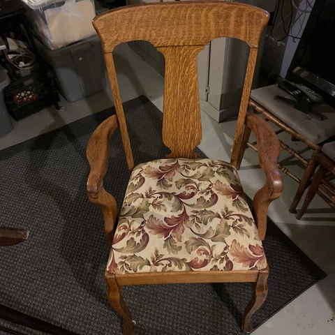 Antique Oak Clawfoot T Back Arm Chair Cover