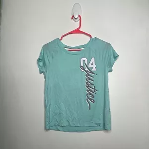 Justice Active Top Girls Size 12 Turquoise Short Sleeve Open Back Tee Shirt - Picture 1 of 4