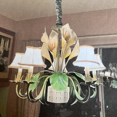 LEMON TOLE Lámpara de araña vintage ITALIANA Calla Lillie’s Toleware Metal MCM antigua Foto 1 de 4