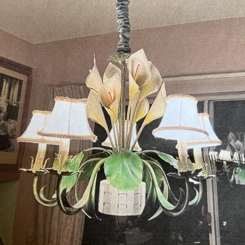 LEMON TOLE Vintage ITALIAN Chandelier Calla Lillie’s Toleware Metal MCM antique Cover