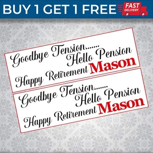 2x Personalise Retirement Banner Good Buy Tension Hello Pension Happy Retirement - Picture 1 of 7