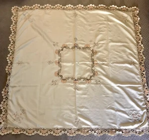 VTG Beautiful 66” Square Tablecloth Off White Embroidered Cutouts - Nice - Picture 1 of 1