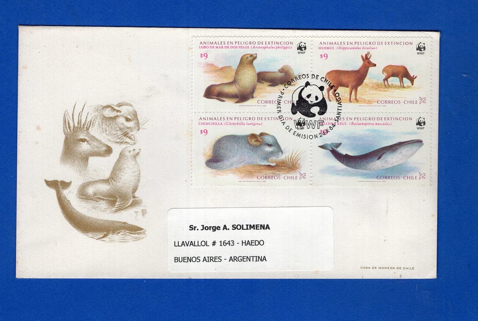 WWF - CHILE, MI # 1066/9, FDC, RARE! - Image 1 of 1