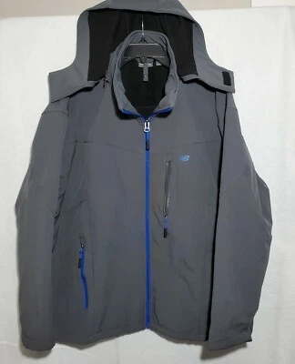 New Balance Jacket Mens XXL Tech Winter Full Zip Hooded Grey Softshell  - Image 1 of 4
