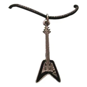 Flying V-Form emailliert Zinn Gitarre schwarz Kordel Anhänger - Bild 1 von 2