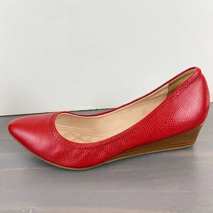 Cole Haan Damenschuhe gestepptes Innenfutter Keilabsatz Größe 8B rotes Leder adrett spitz zulaufend - Bild 1 von 13