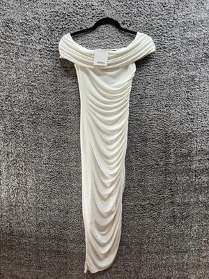 Vestido Midi Misha Collection Keoni Hombro Descubierto Ajustado Acanalado Bodycon Marfil XS Foto 1 de 4