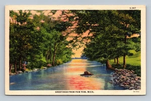 Vintage Grüße von Paw Paw Michigan Scenic River Postkarte 1938 - Bild 1 von 2
