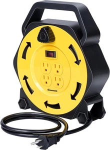 Extension Cord Reel with 25 FT Power Cord, Hand Wind Retractable, 16/3 AWG SJTW, - Picture 1 of 12