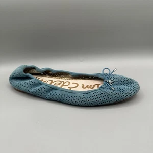 Sam Edelman Women Felicia 2 Flats Bright Teal Suede Perforated Size 8.5 - Picture 1 of 8