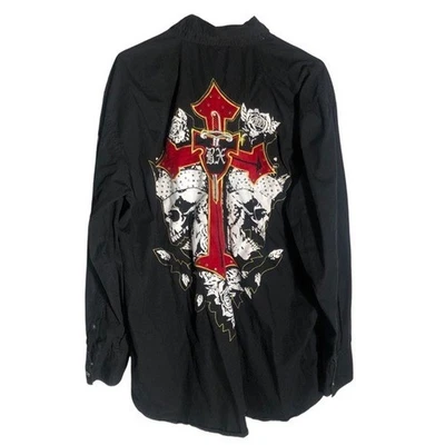 BX Brooklyn Express black king sleeve embroidered button down shirt Sz Large - Image 1 of 4