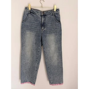Pretty Garbage Acid Wash High Waisted Jeans Women Size L Pink Star Cuff Detail - Picture 1 of 10