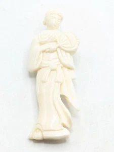 Vintage Carved Bovine Bone Geisha Brooch Pin - Picture 1 of 9