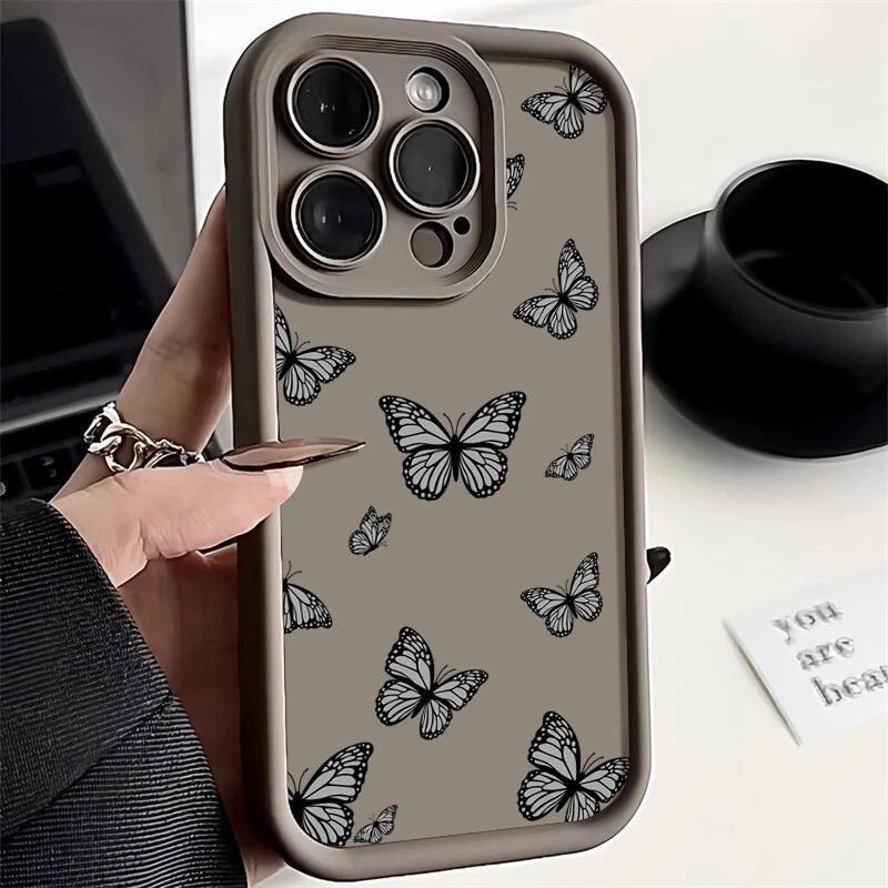 Butterfly For iPhone 16 Pro Max 15 14  Plus 13 12 11 XS XR 8 Silicone Case Cover - Image 1 of 4