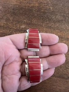 Puntas de Reloj con Incrustación Espinosa Roja Navajo Nativa Americana Grande Zuni Muy Bonita # B - Imagen 1 de 9