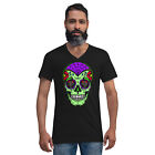 Green Sugar Skull Day of the Dead Halloween Unisex Short Sleeve V-Neck T-Shirt