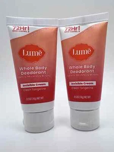 TWO!!! Lume Whole Body Deodorant Invisible Cream Mini Travel 72 Hour 0.5 oz - Picture 1 of 2
