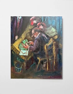 Vintage Oil painting Bribe Ukrainian painter Canvas Framed original primitive - Picture 1 of 11