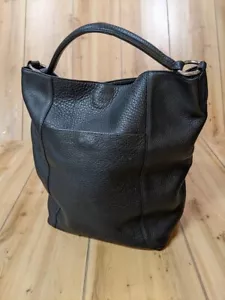 Large Black Soft Thick Pebbled Leather Hobo Shoulder Bag Silver Hardware EUC VTG - Picture 1 of 12