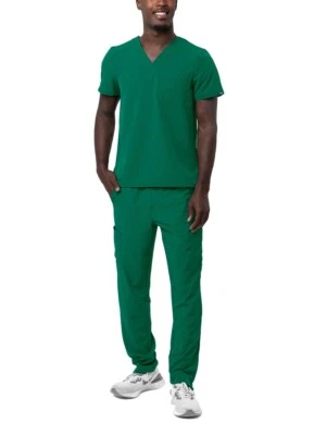 Adar Addition Scrub Set For Men - Classic V-Neck Scrub Top & Cargo Scrub Pants - Image 1 of 4