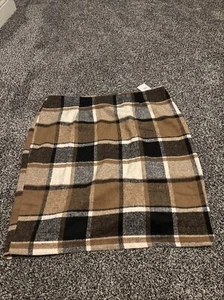 Women's XL 8rown Plaid Wool Blend Skirt NWT very Nice!! - Picture 1 of 5