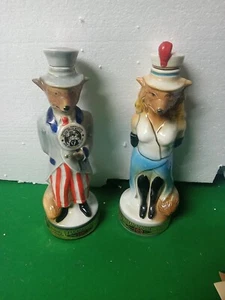 Paar JIM BEAM FOX DEKANTER RENEE LADY FOX & Patriot. leer Top Zustand - Bild 1 von 6