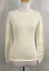 New Cable Stitch Womens Top Solid Ivory Long Sleeves Cotton Viscose Small