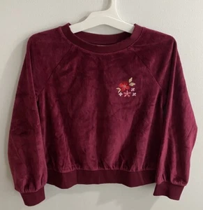 Cat & Jack Girls Size M(8) Pull Over Sweater Burgundy Velvet Embroidered Floral - Picture 1 of 6