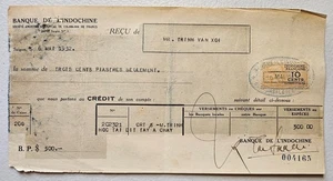 Bank of Indochina Revenue Stamp Document, 1932 - Picture 1 of 1
