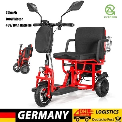 700W Faltbar 3-Rad Mobilitäts Senioren Elektromobil 32km 48V/10Ah 25km/h 150KG - Bild 1 von 4